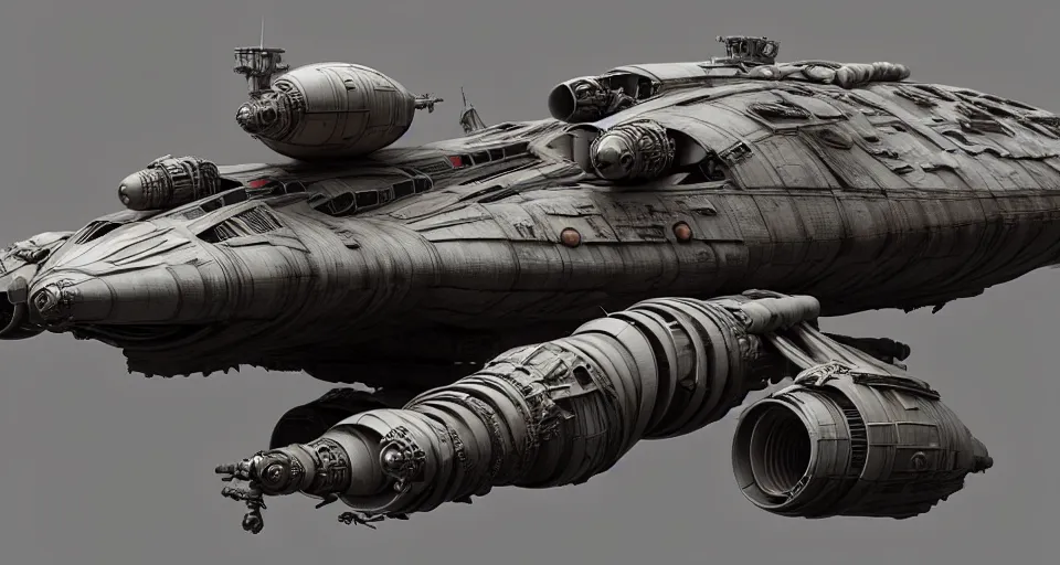 Image similar to highly detailed cinematic scifi render of 3 d sculpt of fury road spaceship, guardians of the galaxy, star wars, maschinen krieger, raphael lecoste