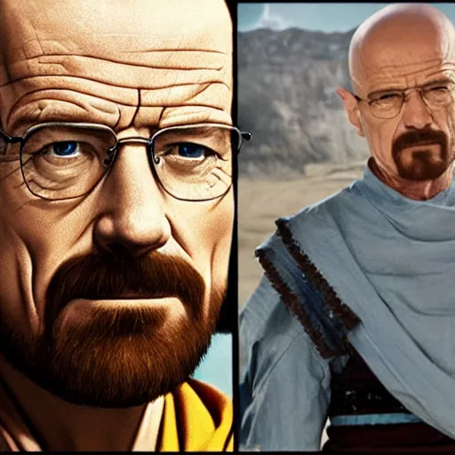 Image similar to Walter White in Avatar the Last Airbender, real photograph, screenshot from a movie