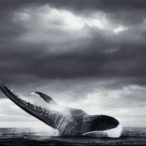 Image similar to maori girl riding a whale in ocean ,in the rain, style of Hiroshi Sugimoto ,atmospheric illustration,