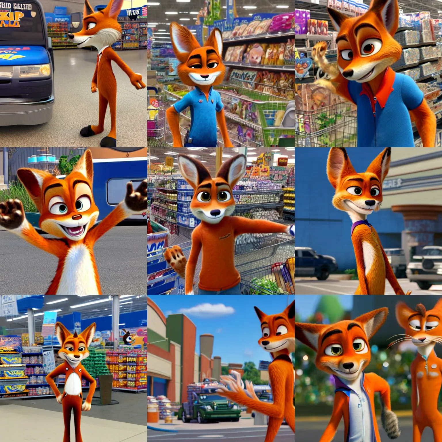 Prompt: nick wilde ( from zootopia ) at walmart