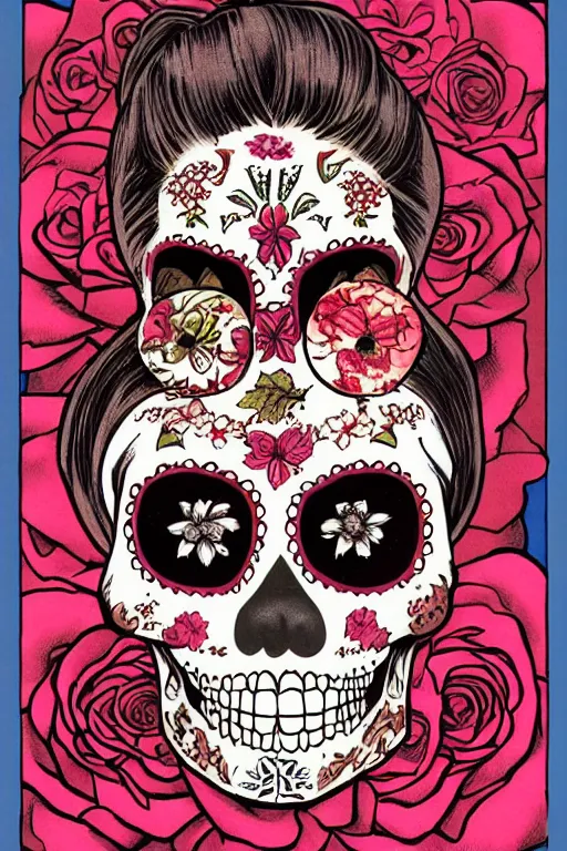 Prompt: Illustration of a sugar skull day of the dead girl, art by Richard Corben