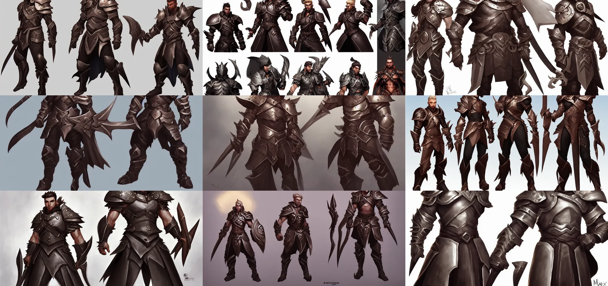 Prompt: concept art of male warrior in simple leather armor d & d characters head designs, unique hairstyles, overwatch by marc brunet and artgerm