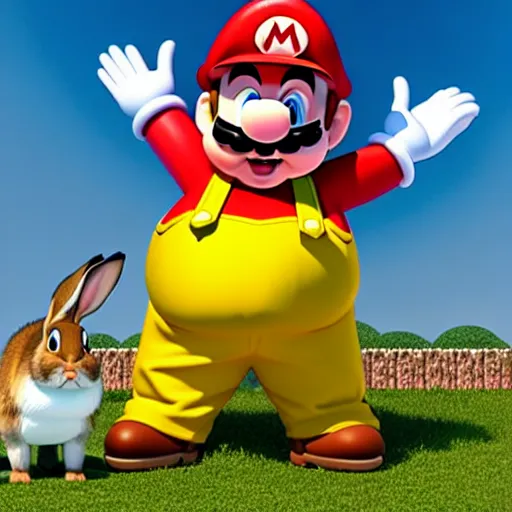 Image similar to real life big chungus dressed like mario, super mario with bunny ears, big chungus, fat bugs bunny, high resolution photo