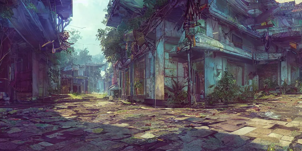 Image similar to abandoned davao city, digital art, fantasy illustration, trending in artstation, cinematic lighting, studio quality, smooth render, unreal engine 5 rendered, octane rendered, rtx, art style by klimt and nixeu and ian sprigger and wlop and krenz cushart