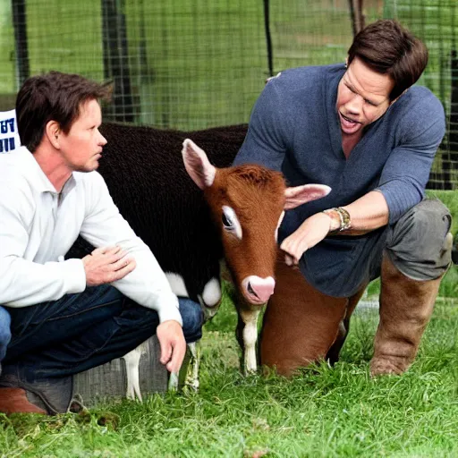 Image similar to mark wahlberg talking to farm animals