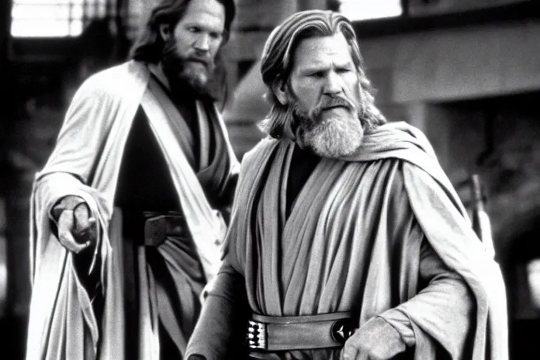 Image similar to film still of Jeff Bridges as Obi Wan Kenobi Star Wars 1977