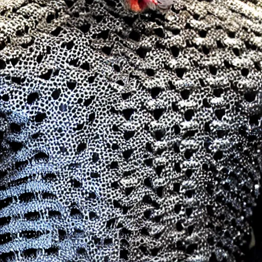 Image similar to detailed painting of a chainmail shirt on top of a blacksmith's anvil