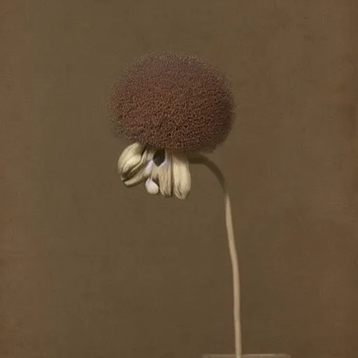 Image similar to The sculpture is a beautiful and haunting work of art of a series of images that capture the delicate beauty of a flower in the process of decaying. The colors are muted and the overall effect is one of great sadness. photorealism by George Tice, by Eugene von Guerard, by Hideyuki Kikuchi aesthetic, muted