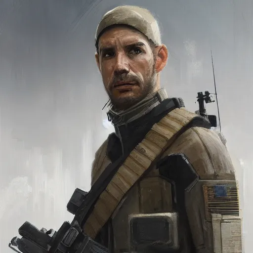 Image similar to portrait of a man by greg rutkowski, a soldier of the confederation of independent systems, wearing a beige and black tactical gear, star wars expanded universe, highly detailed portrait, digital painting, artstation, concept art, smooth, sharp foccus ilustration, artstation hq