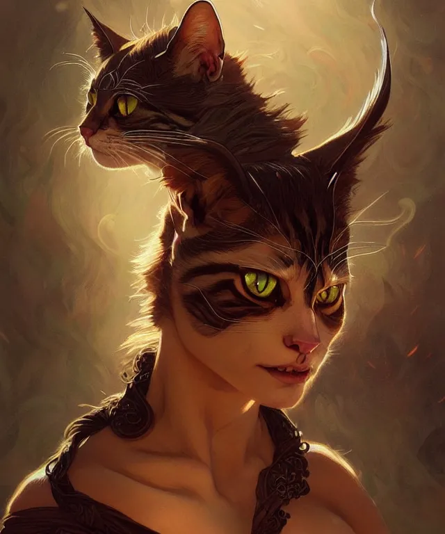 Image similar to A very angry cat, fantasy, intricate, elegant, highly detailed, digital painting, artstation, concept art, smooth, sharp focus, illustration, art by artgerm and greg rutkowski and alphonse mucha