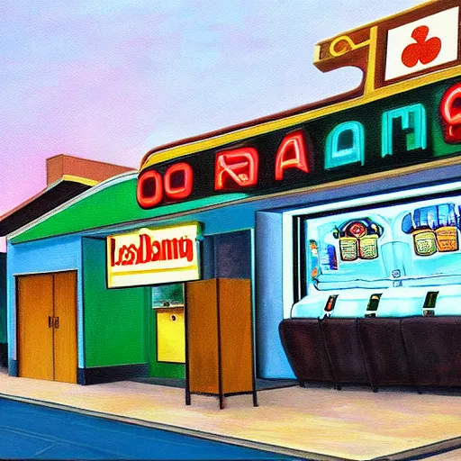 Image similar to post modern 4 k realistic painting of quark's gambling establishment