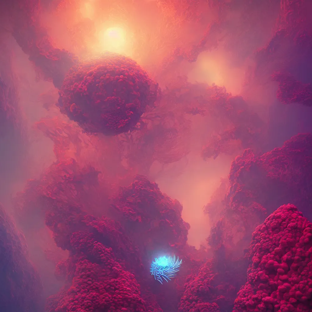 Image similar to Face of a Alien Deity, corals, plume made of fractals, extremly detailed digital painting, in the style of Beeple, mystical colors, rim light, beautiful lighting, 8k, stunning scene, raytracing, octane, trending on artstation