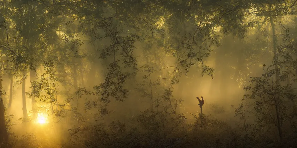 Image similar to misty swamp, hazy fog, sundown golden hour, early morning dance, fireflies and sparkling wisps, sun rays through trees, Lilia Alvarado, Sophie Anderson, Mark Arian, Bob Byerley, Charlie Bowater, Mark Brooks, Steve Henderson, Justin Gerard, Arthur Hughes, Edward Robert Hughes, Mark Keathley, Victor Nizovtsev, Carlos Shwabe, Ross Tran, WLOP