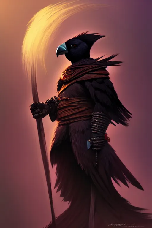 Image similar to black kenku barbarian, highly detailed, digital painting, artstation, sharp focus, illustration, art by tan zi and ayanamikodon and alphonse mucha and wlop