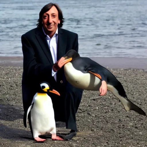 Image similar to a photo of nestor kirchner with a penguin