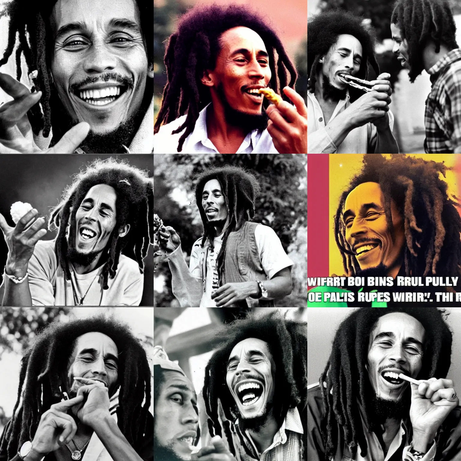 Prompt: bob marley teaching people the importance of the rule'puff puff pass'