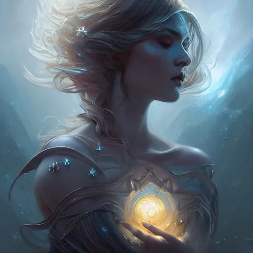 Image similar to star goddess, fine art, awesome fantasy book cover on pinterest, award winning, dark fantasy landscape, fantasy magic, intricate, elegant, sharp focus, cinematic lighting, highly detailed, digital painting, 8 k concept art, art by wlop and artgerm and greg rutkowski, masterpiece, trending on artstation, 8 k