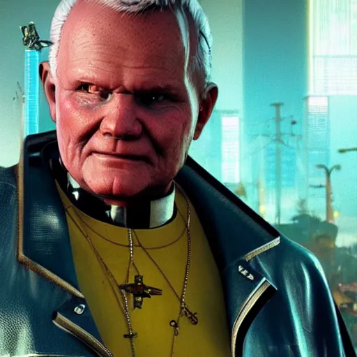 Image similar to john paul ii in cyberpunk 2 0 7 7, official art