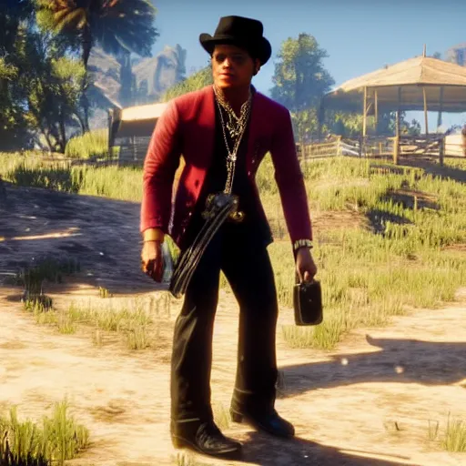 Image similar to Bruno Mars in red dead redemption 2 4k detail