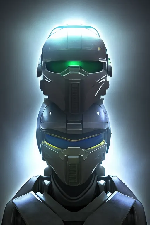 Image similar to robot ninja mask helmet halo master chief radiating a glowing aura global illumination ray tracing hdr fanart arstation by ian pesty and katarzyna da „ bek - chmiel