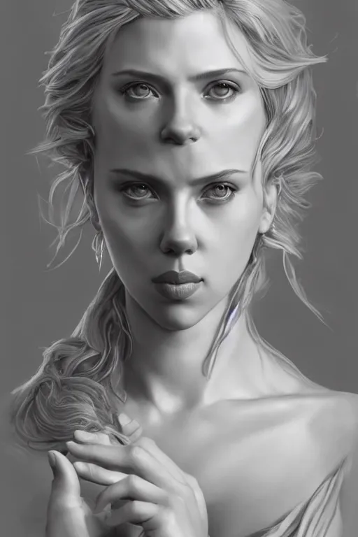 Image similar to Scarlett Johansson a a Greek Goddess , anatomy, only two hands, highly detailed, digital painting, artstation, concept art, smooth, sharp focus, illustration, Unreal Engine 5, 8K, art by art by artgerm and greg rutkowski and edgar maxence