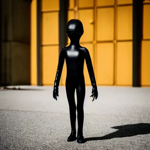 Image similar to fashion photography of a genderless deformed alien model, wearing a black catsuit, full body, photo 3 5 mm leica, hyperdetail, berghain, 8 k, very detailed, black and white