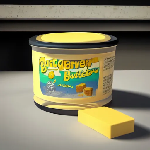 Prompt: I can't believe it's not margarine, it's butter, Blender render