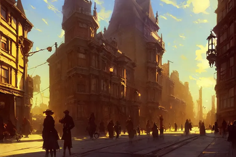 Prompt: an victorian city, scene in the sun. 1 8 9 0, key visual, conceptart, ambient lighting, highly detailed, digital painting, artstation, concept art, sharp focus, by makoto shinkai and akihiko yoshida and greg manchess