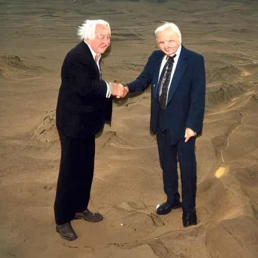 Image similar to Sir David Attenborough shaking hands with a Martian alien