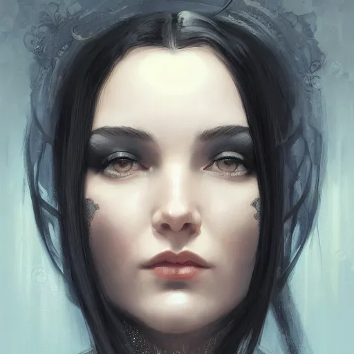 Prompt: portrait, woman with black hair called the lady of ash wielding a sword, elegant, digital illustration, fire magic, detailed, intricate, sharp focus, digital painting, deep focus, digital painting, artstation, concept art, matte, art by artgerm and greg rutkowski and alphonse mucha