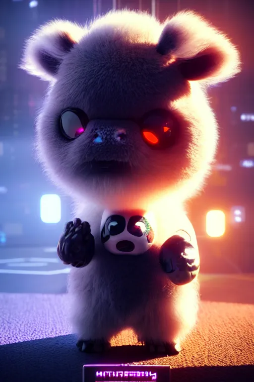 Image similar to high quality 3 d render very cute neuromancer fluffy! mutant cow playing! keyboard, highly detailed, unreal engine cinematic smooth, in the style of blade runner & detective pikachu, hannah yata charlie immer, moody light, low angle, uhd 8 k, sharp focus
