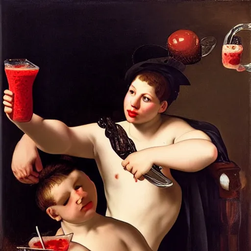 Image similar to my milkshake brings all the boys to the yard in the style of caravaggio