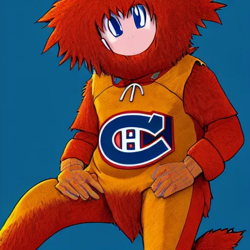 Image similar to anime Portrait of Youppi the Habs Montreal Canadiens Mascot as a very cute powerful and friendly pokemon, highly detailed anime, high evolution, 1990s, legendary, smooth, sharp focus, dynamic lighting, intricate, trending on ArtStation, illustration pokemon, art by WLOP