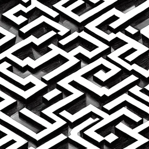 Image similar to people lost in a maze surreal painting monochrome isometric