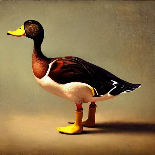 Prompt: a duck on the prowl oil painting ray caesar