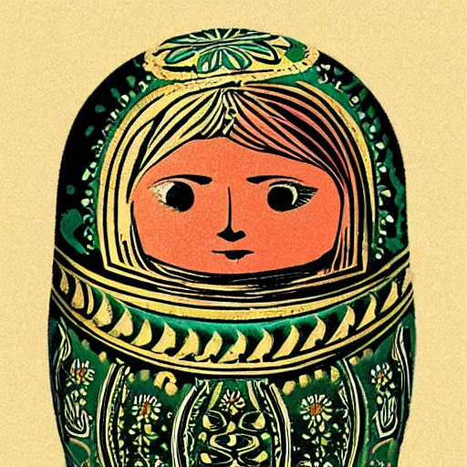 Image similar to a matryoshka doll, drawn by lewis carroll