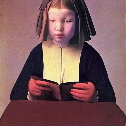 Image similar to a girl reading, old vintage photo by magritte, by vermeer,