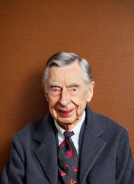 Image similar to dslr photo portrait still of 9 4 year old age 9 4 fred rogers at age 9 4!!!, 8 5 mm f 1. 8