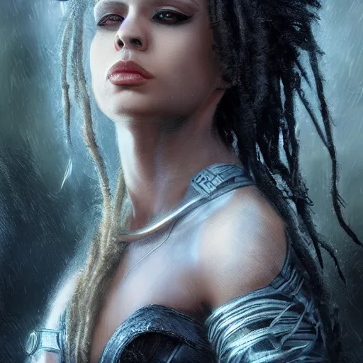 Image similar to michael ealy dreadlocks, darkwave, darksynth character portrait, sharp, digital matte painting, art by luis royo, greg rutkowski, wlop, dramatic lighting, trending on artstation