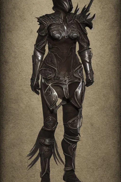 Prompt: female adventurer in tight full - body leather armor of dwemer design with white porcelain crow mask, trending in artstation, establishing shot