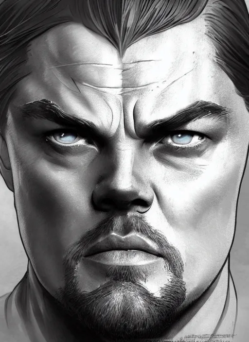 Prompt: Leonardo DiCaprio as Collosal Titan in Attack on Titans, (Attack on Titans anime), sigma male, accurately portrayed, portrait art by alphonse mucha and greg rutkowski, highly detailed, digital painting, concept art, illustration, dim lighting with twilight rays of sunlight, trending on artstation, very detailed, smooth, sharp focus, octane render