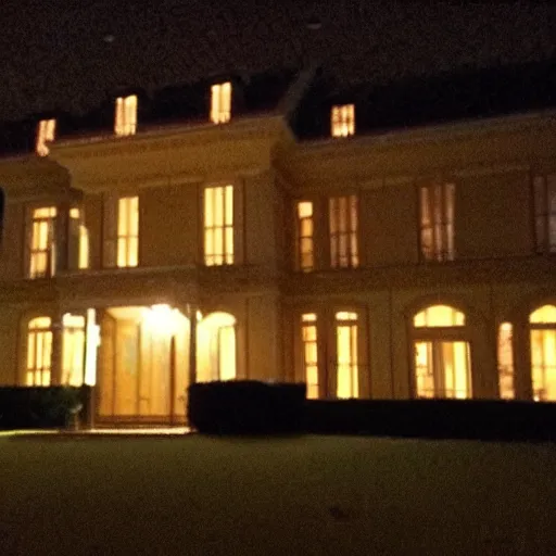 Image similar to A very low quality nokia picture with flash on of a mansion at night