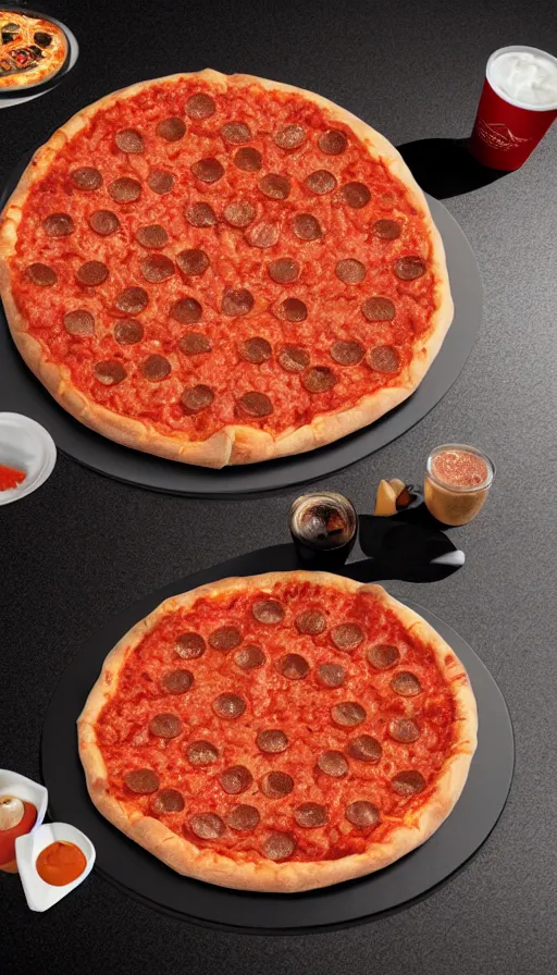 Prompt: the eye of sauron is being used to advertise the new deep dish pizza from little caesars. 4 k, hyperrealistic, surrealcore, high detail