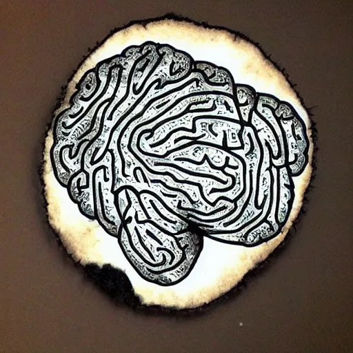 Prompt: a wormhole brain in turtle shell pattern, art style of brain shells ink pieces and camo dots