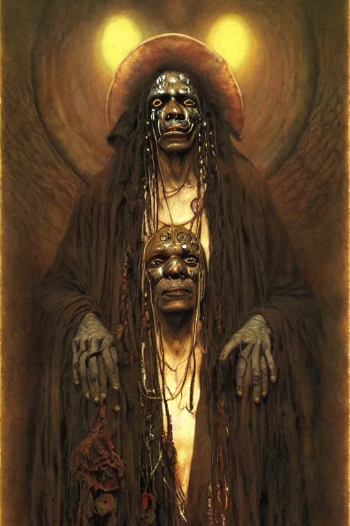 Image similar to a portrait of papa legba by wayne barlowe, gustav moreau, goward,  Gaston Bussiere and roberto ferri, santiago caruso, and austin osman spare, ((((occult art))))