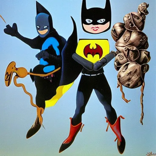 Image similar to batman and robin by salvador dali