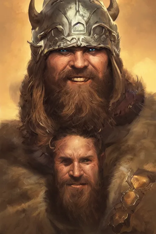 Image similar to portrait of the viking wearing the legendary loot headgear by artgerm and Craig Mullins, James Jean, Andrey Ryabovichev, Mark Simonetti and Peter Morbacher 16k