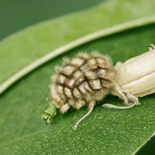 Image similar to a baby silkworm eating a leaf