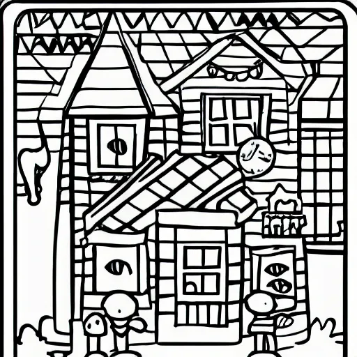 Image similar to a children's book scene with no colors, designed for children to learn coloring