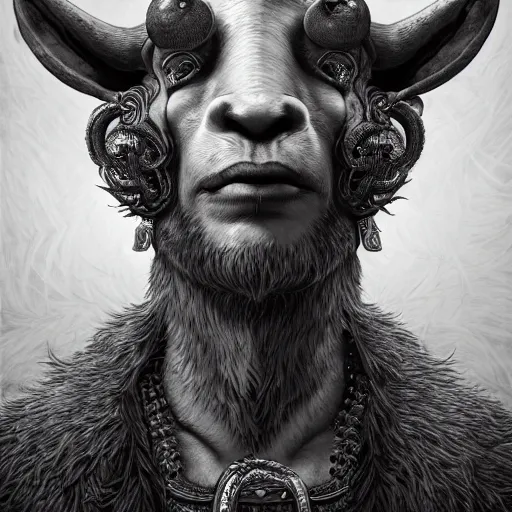 Prompt: studio portrait of the anthropomorphic goat man, a humble thief super fine surreal detailed face illustration by kim jung gi, iraq nadar, intricate lines, clear focus, vivid colors, matte, octopath voyager, skyrim, unreal engine highly rendered, radiant light, intricate, trending